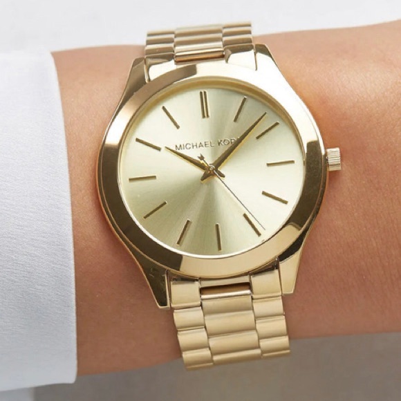 MICHAEL KORS “SLIM RUNWAY” MK3179 GOLD WATCH - Picture 1 of 3